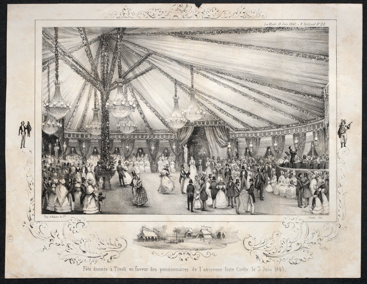 1840. június 3-án a régi polgári névjegyzék lakóinak javára adott buli Tivoliban alkotó: Jules Platier