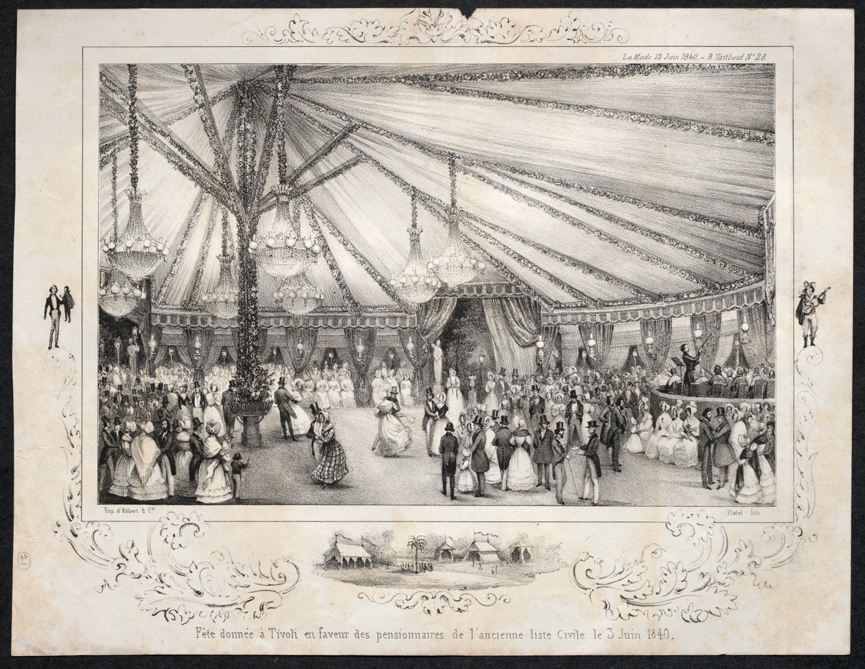 Parti Tivoliban a régi polgári névjegyzék lakóinak javára 1840. június 3-án. alkotó: Jules Platier