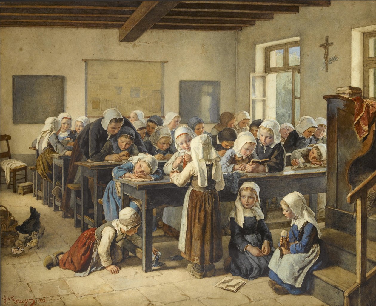 Egy breton leányiskola, 1882. alkotó: Jules Trayer