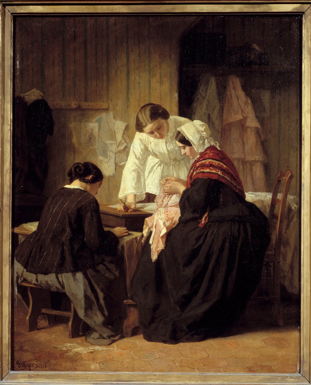 Három nő varr. Jules Trayer festménye (1824-1909) alkotó: Jules Trayer