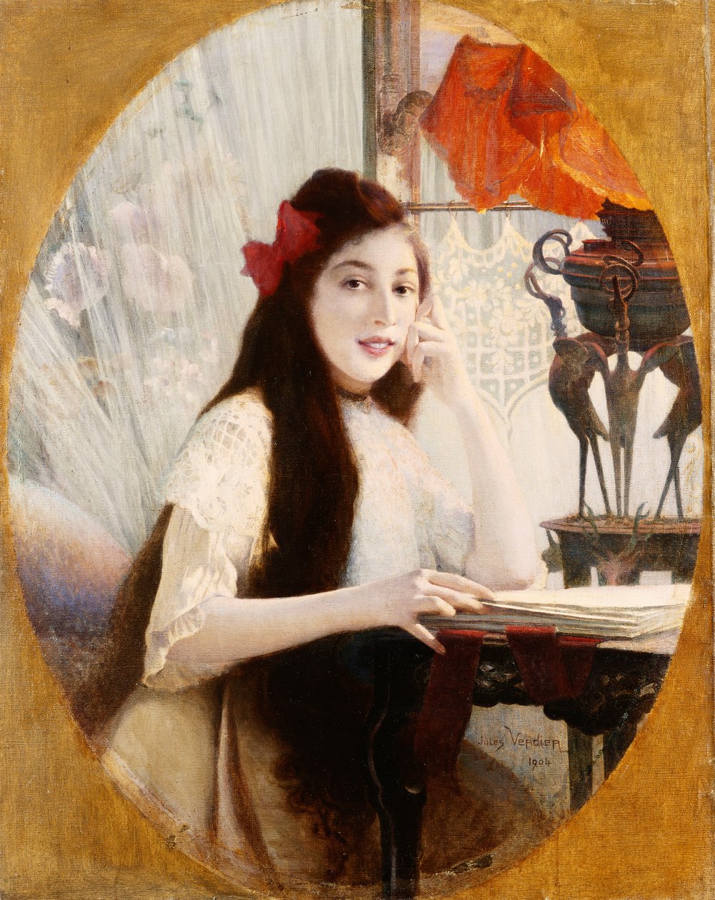 Egy fiatal lány portréja az íróasztalnál, 1904 alkotó: Jules Verdier