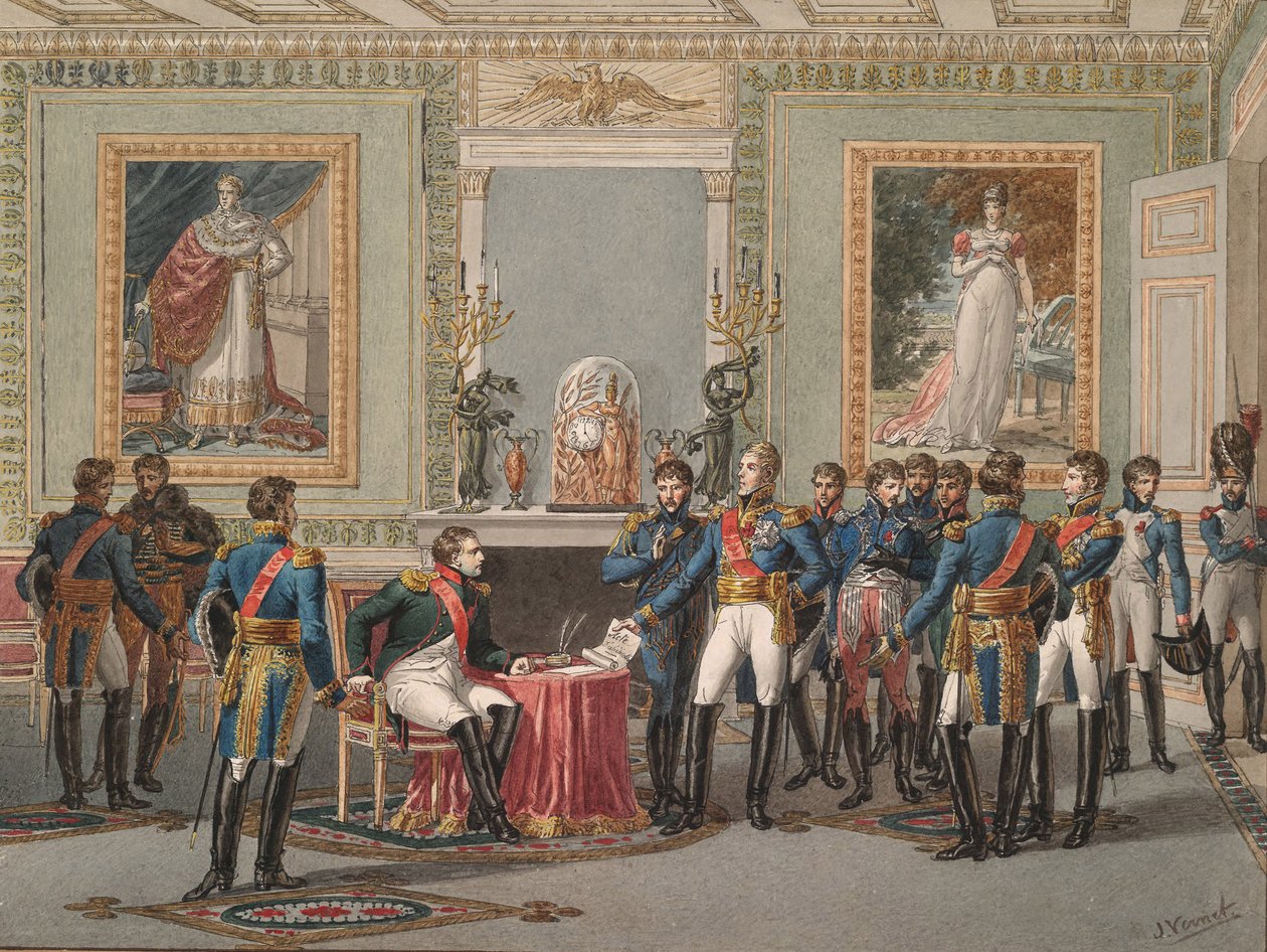 Napóleon lemondása Fontainebleau-ban, 1815 alkotó: Jules Vernet