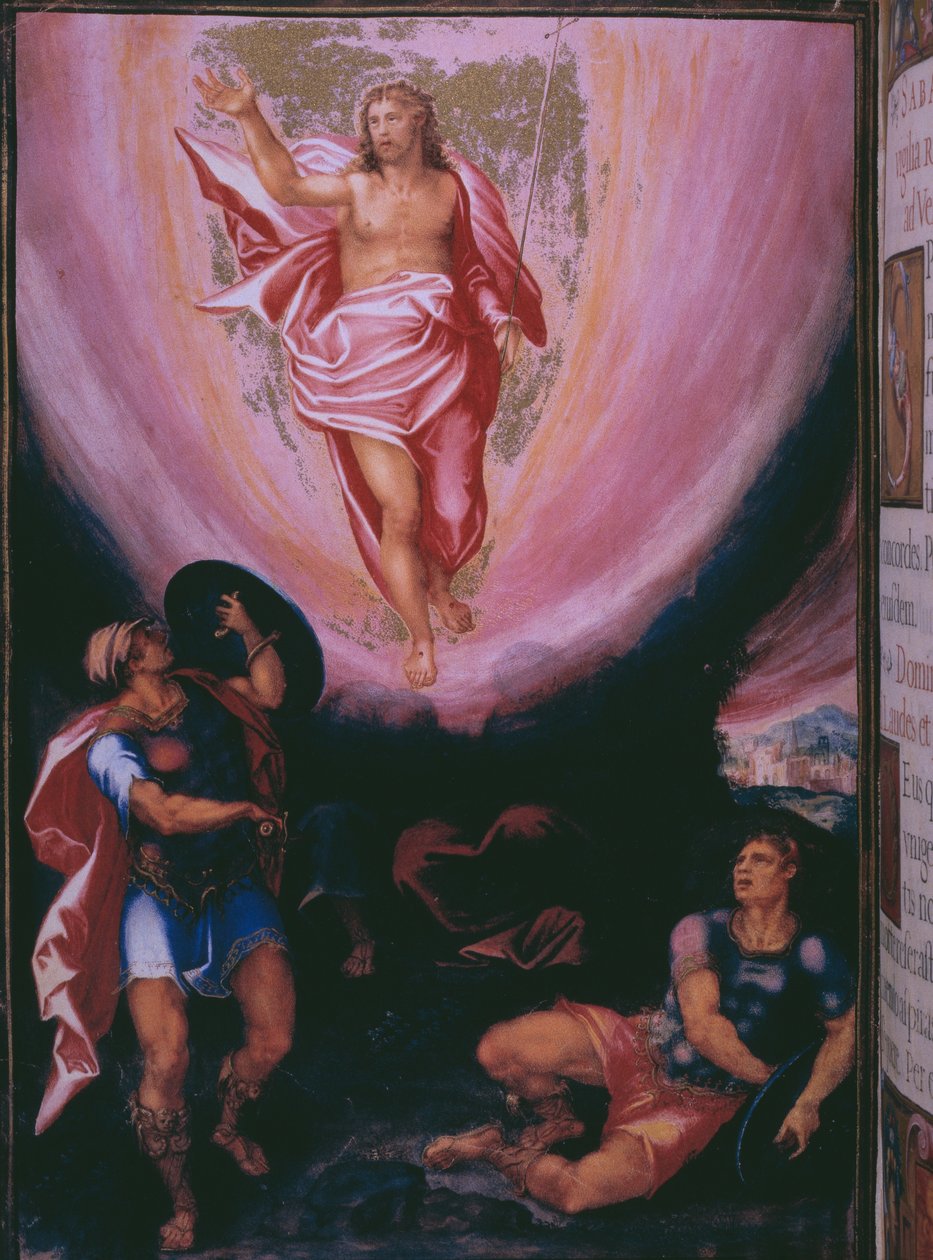 Feltámadás, II. Fülöp spanyol király breviáriumának fakszimiléjéből, 1569 (pergamen) alkotó: Julian and Leon, Andres de Fuente del Saz