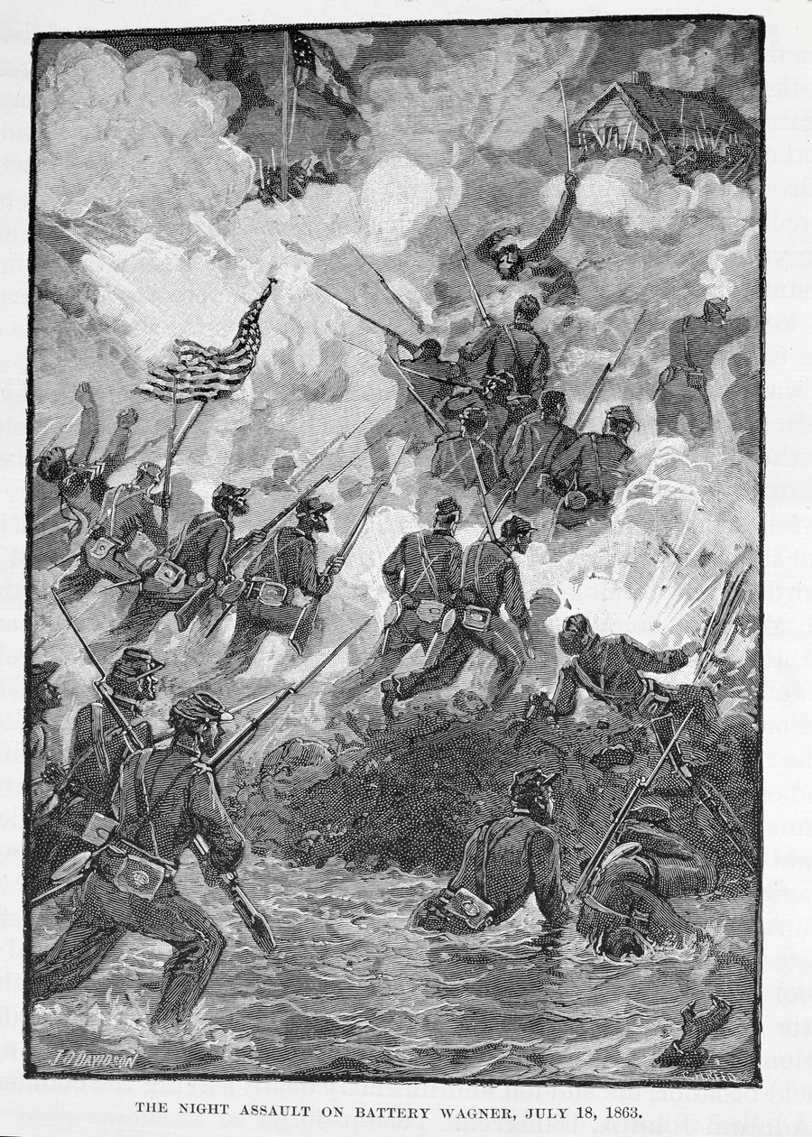 Az éjszakai támadás Battery Wagner ellen, 1863. július 18., vésette C. H. Reed, illusztráció a „Battles and Leaders of the Civil War” című könyvből, szerkesztette: Robert Underwood Johnson és Clarence Clough Buel (engr. alkotó: Julian Oliver Davidson