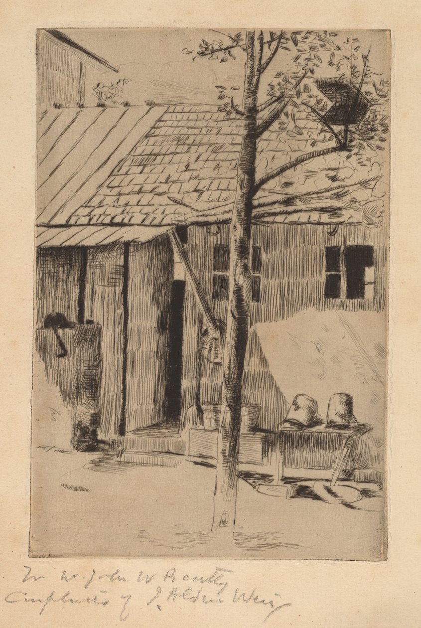 Ajtóudvar, vödrök és fa. alkotó: Julian Alden Weir