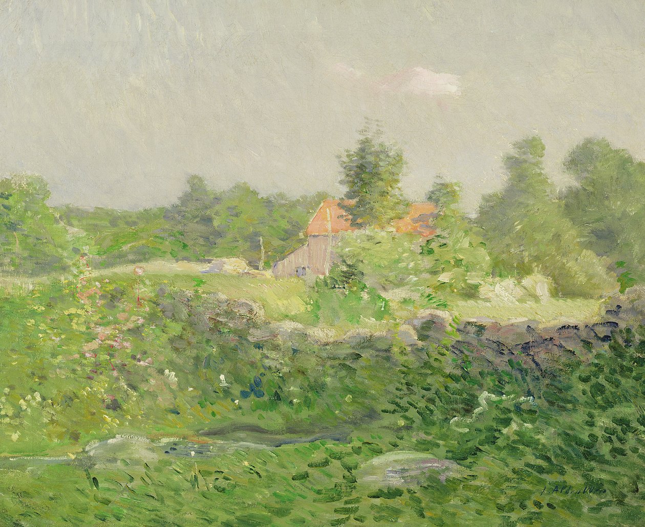 Táj és farm, 1895 körül (olaj, vászon) alkotó: Julian Alden Weir