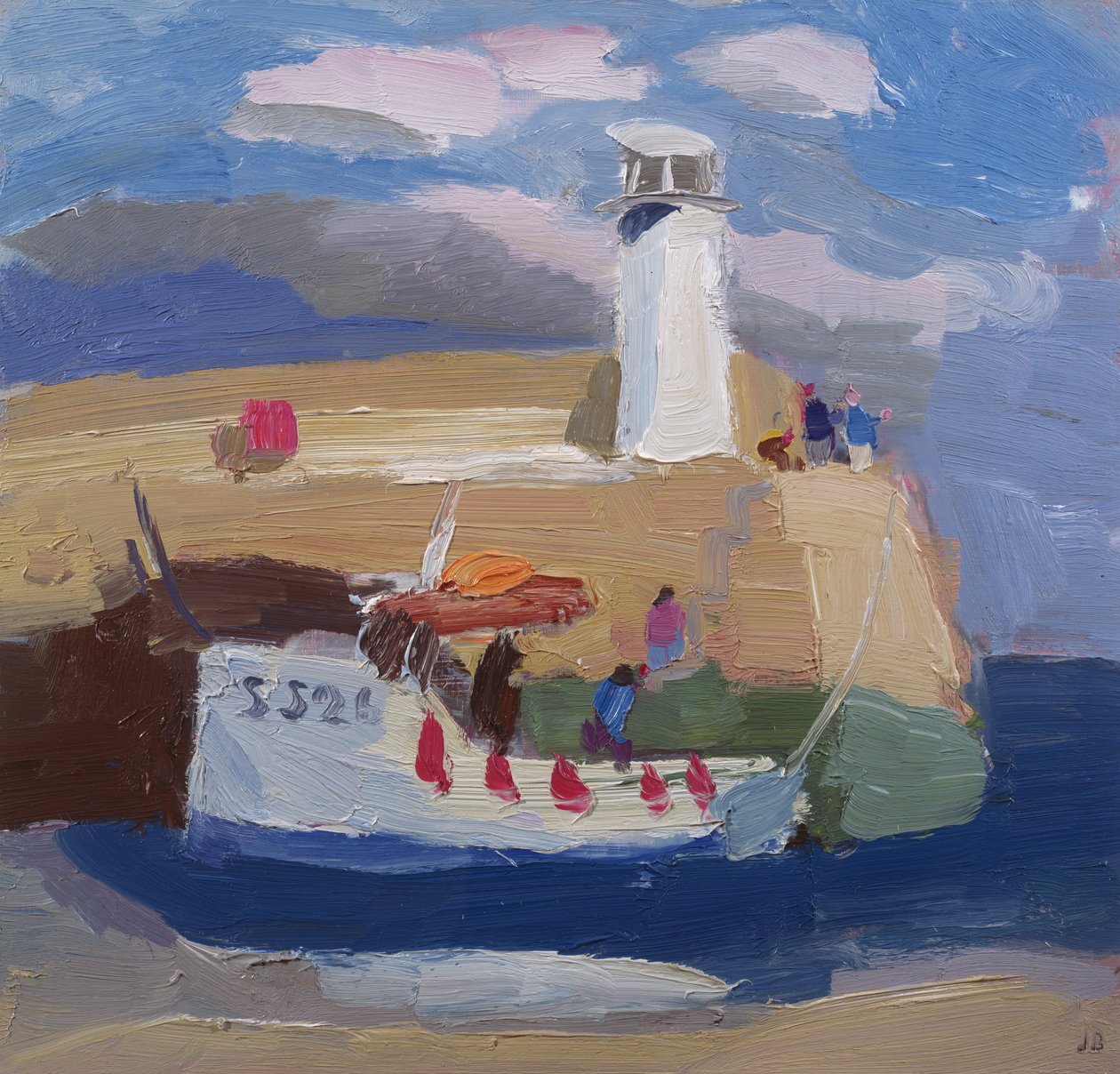 Figurák a kikötő falán, Cornwall (olaj a fedélzeten) alkotó: Julian Bailey