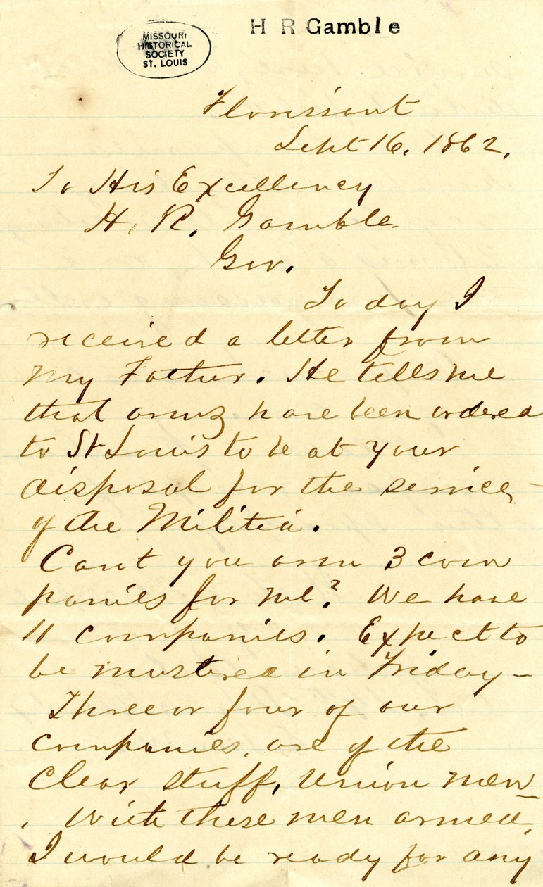 Levél Julian Bates florissant, őexcellenciájának, H.R. Gamble -nek, 1862. szeptember 16. alkotó: Julian Bates