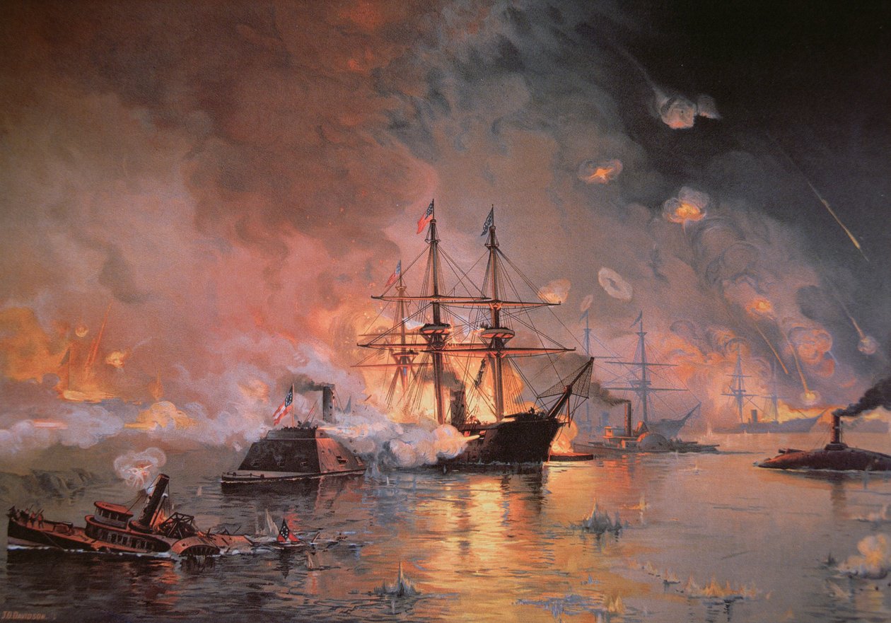 New Orleans elfoglalása David G. Farragut uniós zászlós tiszt által, 1862. április 24. (olaj, vászon) alkotó: Julian Oliver Davidson