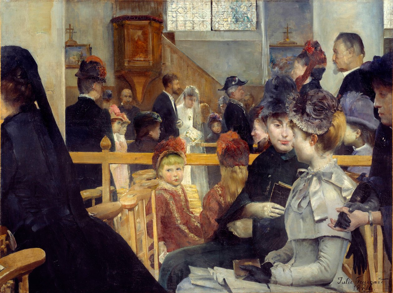 Esküvői szertartás esküvő a templomban. Julie Delance Feurgard (1859-1892) festménye, 1884 Brest, Szépművészeti Múzeum alkotó: Julie Delance Feurgard