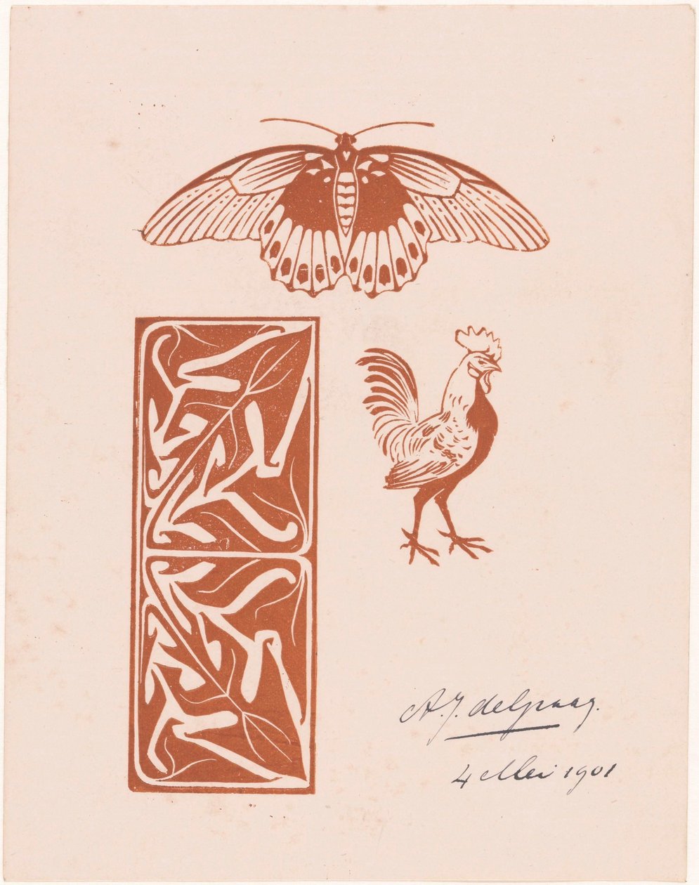 Pillangó, kakas és levél munka alkotó: Julie de Graag (signed by artist)
