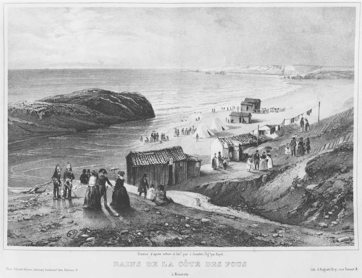 Cote des Fous fürdői Biarritzban, 1840-60 alkotó: Jean Jacottet