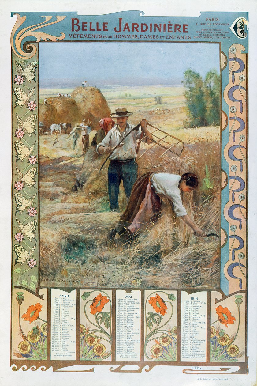 Illusztrált naptár a párizsi „La Belle Jardiniere” áruházhoz, a betakarítás, 1901 alkotó: Julien Dupre