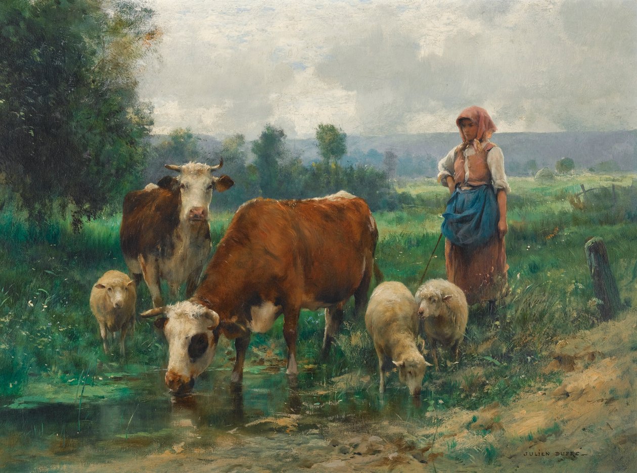 A pásztorlány a nyájával alkotó: Julien Dupre