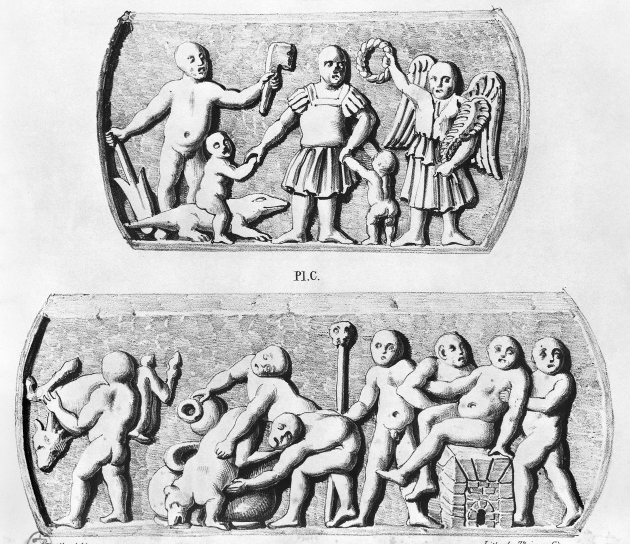 Gnózis diadala, gnosztikus koporsók másolata, Thierry freres metszete (XIX. század) alkotó: Julien Leopold Boilly