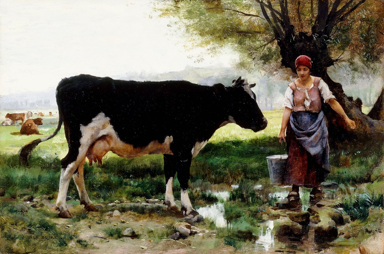 Egy tejeslány a tehenével, alkotó: Julien Dupre