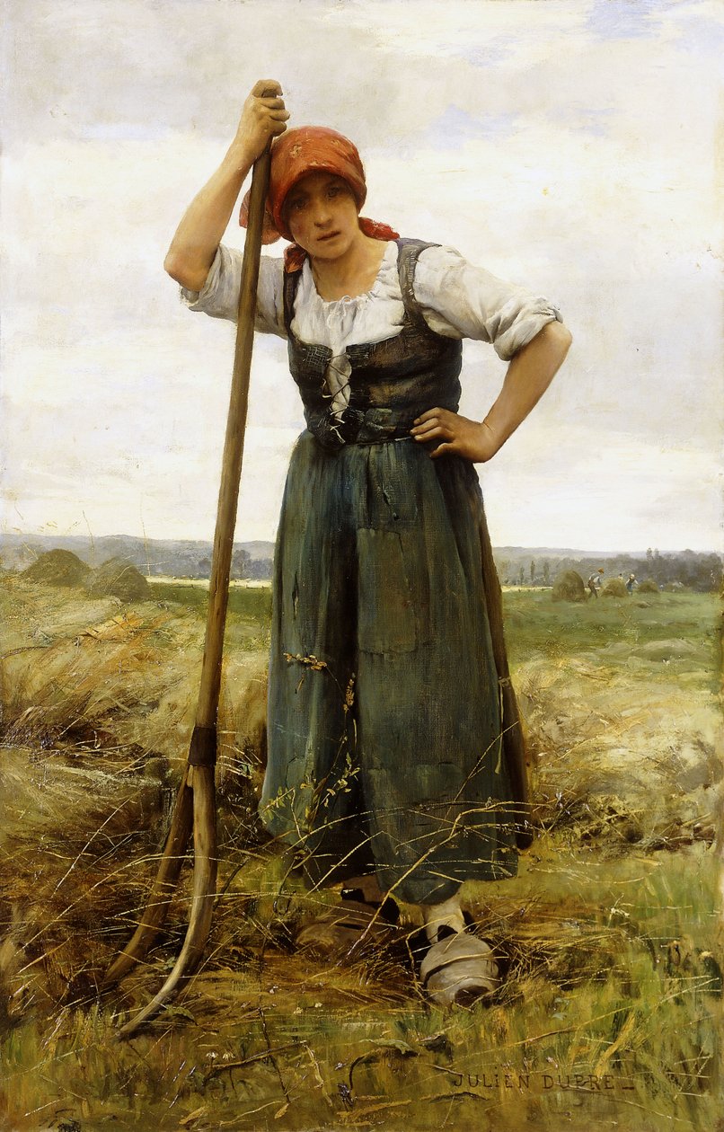 Vasvillára támaszkodó parasztasszony, alkotó: Julien Dupre