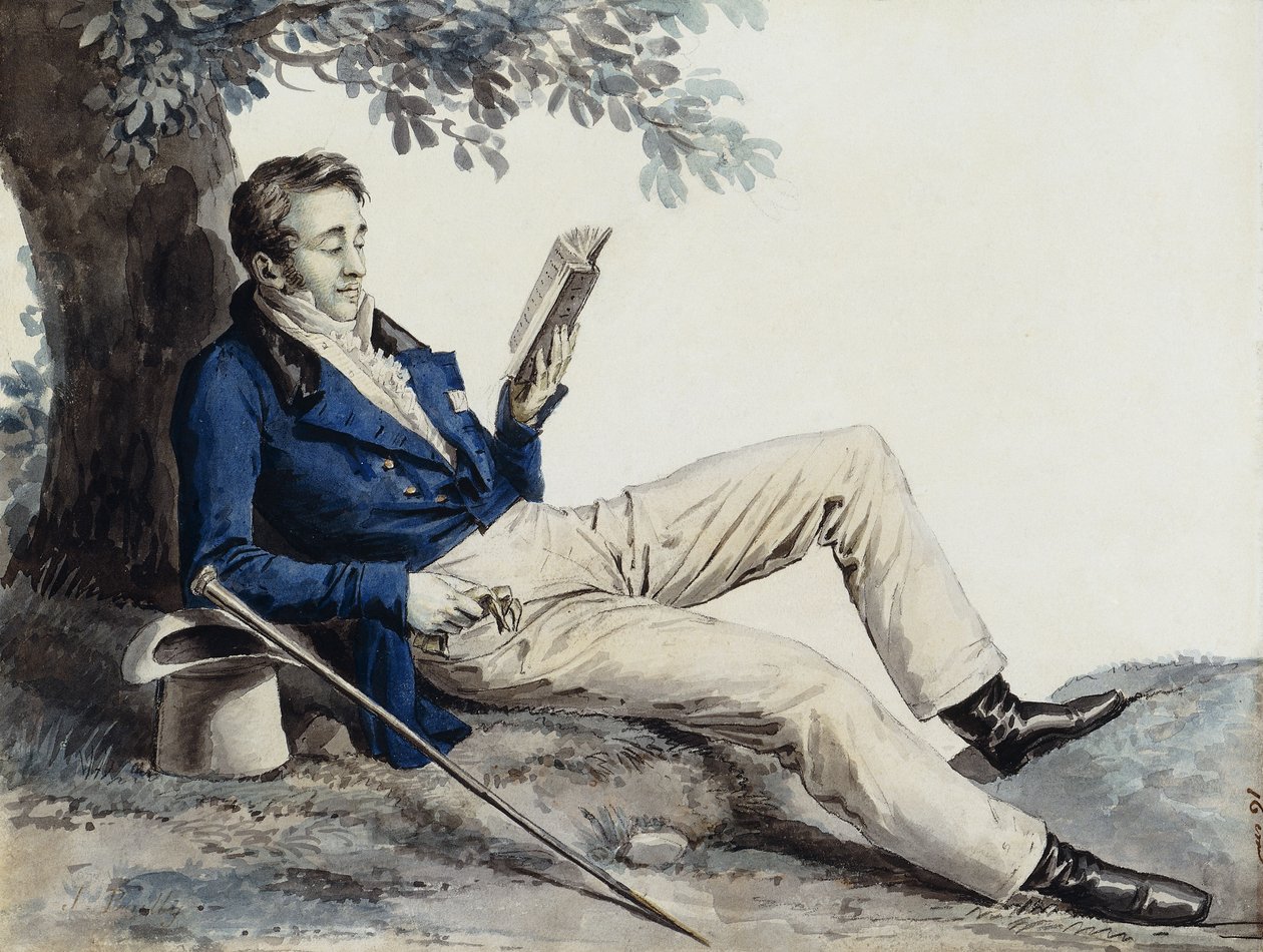 Fiatal férfi olvas egy fa alatt, alkotó: Julien Leopold Boilly