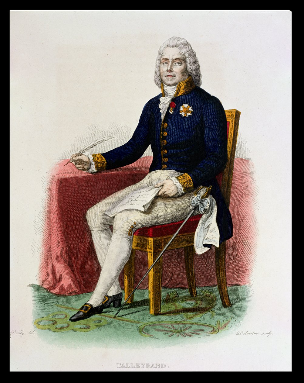 Charles Maurice de Talleyrand-Perigord (1754-1838) portréja az íróasztalánál, illusztráció E. Mennechet „Le Plutarque Francais” című művéből, vésett Delaistre, 1835 alkotó: Julien Leopold Boilly