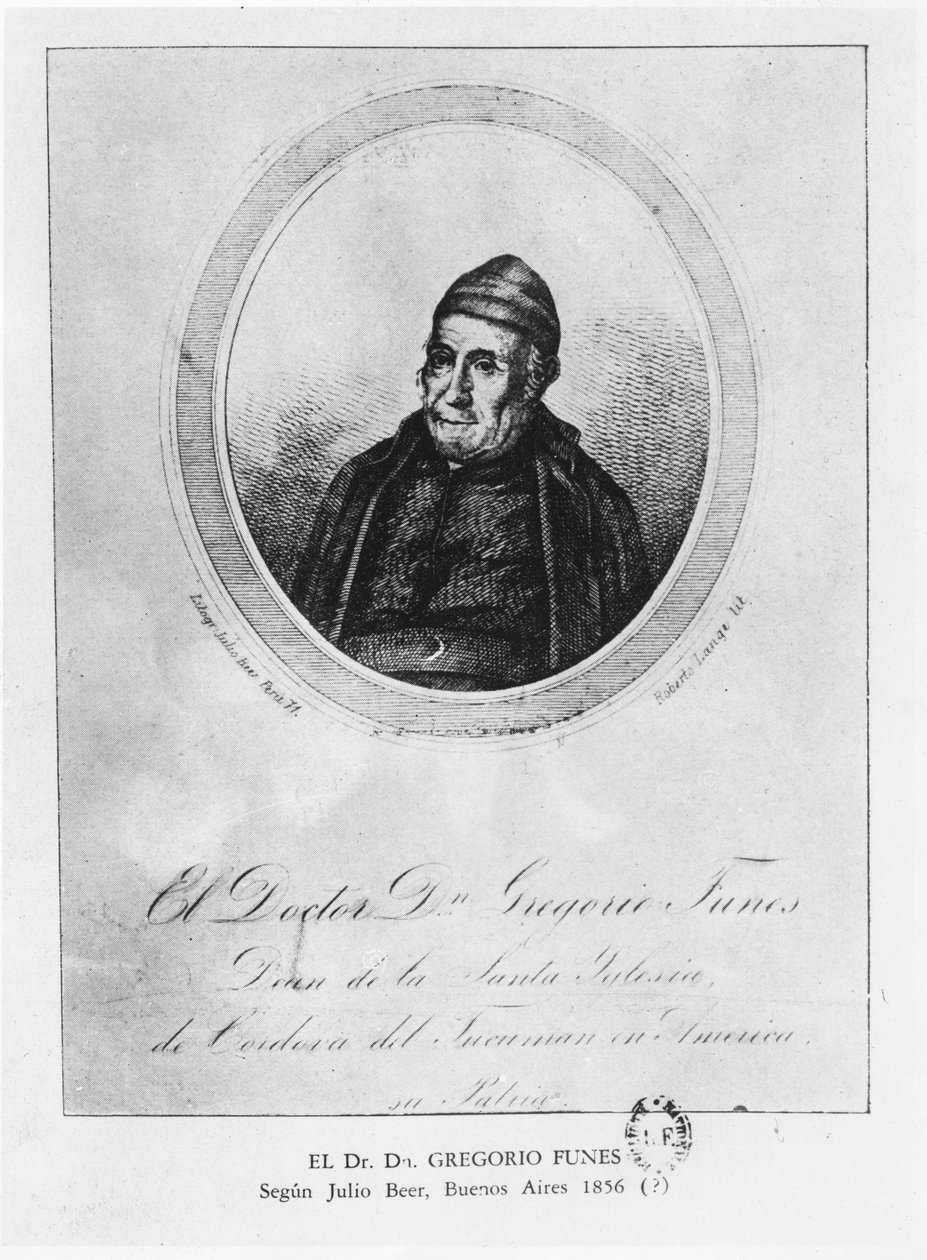Gregorio Funes, 1856 alkotó: Julio Beer