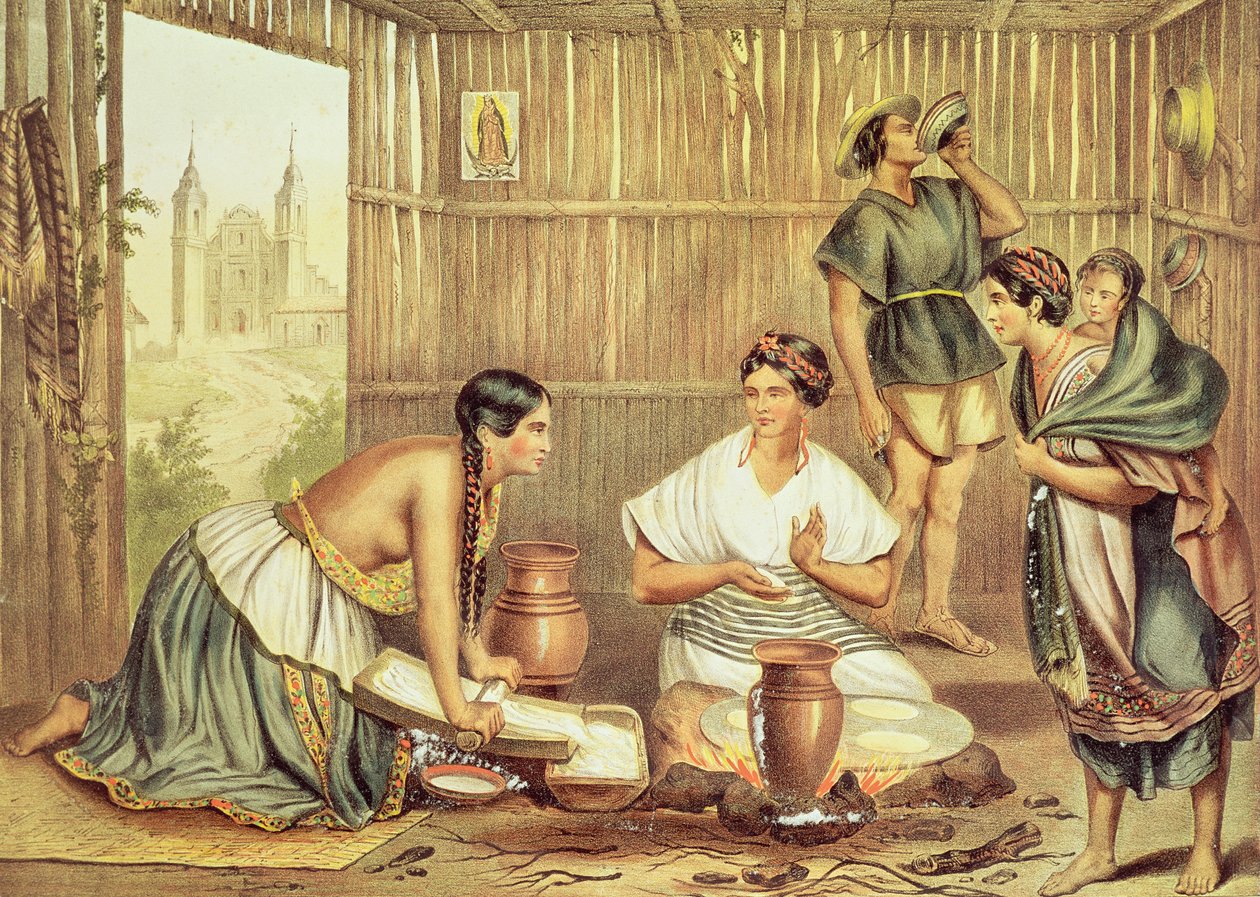 Az indiánok tortillákat készítenek az „An Album of the Mexican Republic” című könyvből alkotó: Julio Michaud