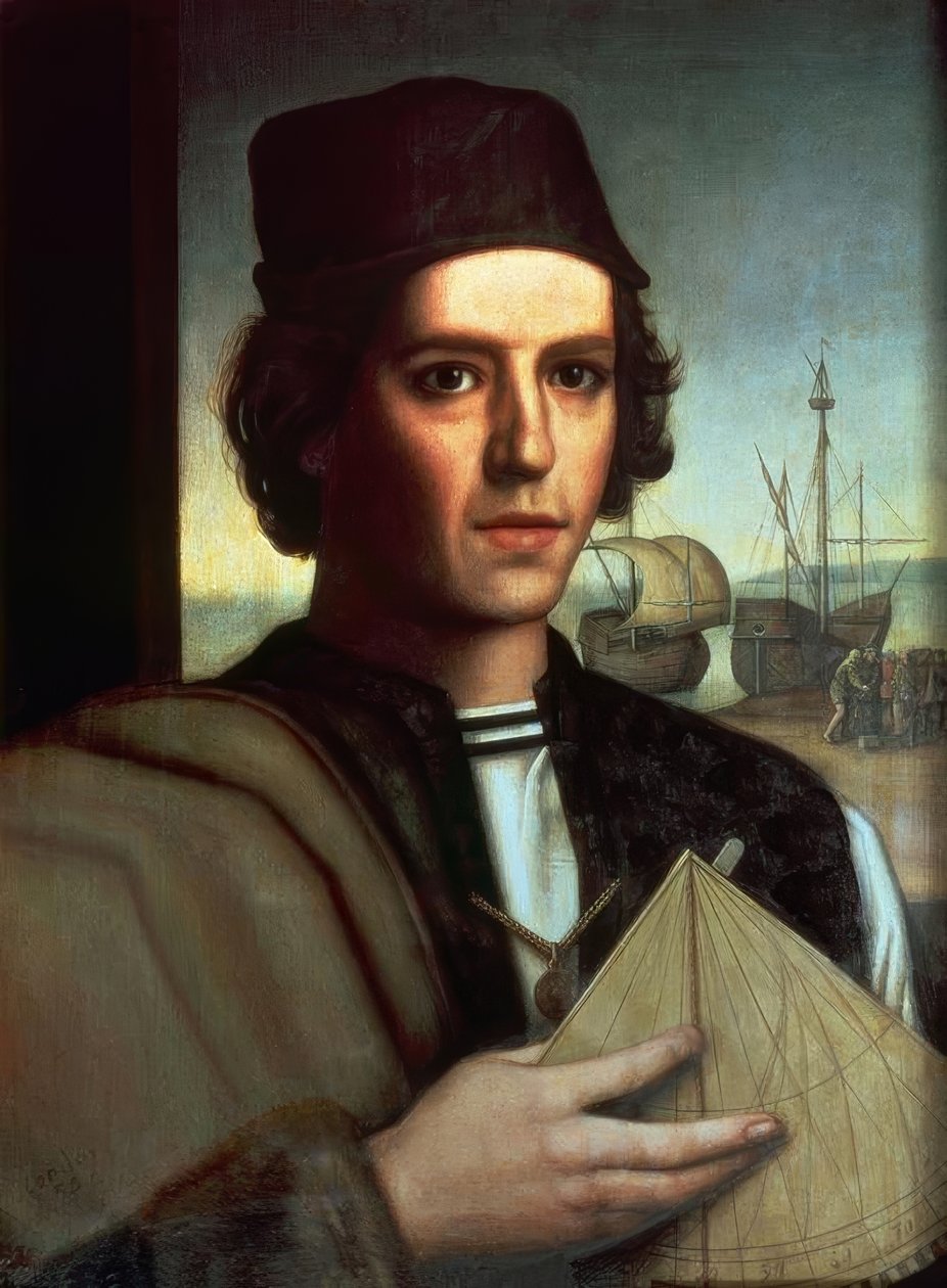 VICENTE YANEZ PINZON IDEÁLIS PORTRÉ – CAPITAN DE LA CARABELA LA NIÑA – 1956 alkotó: Julio Garcia Condoy