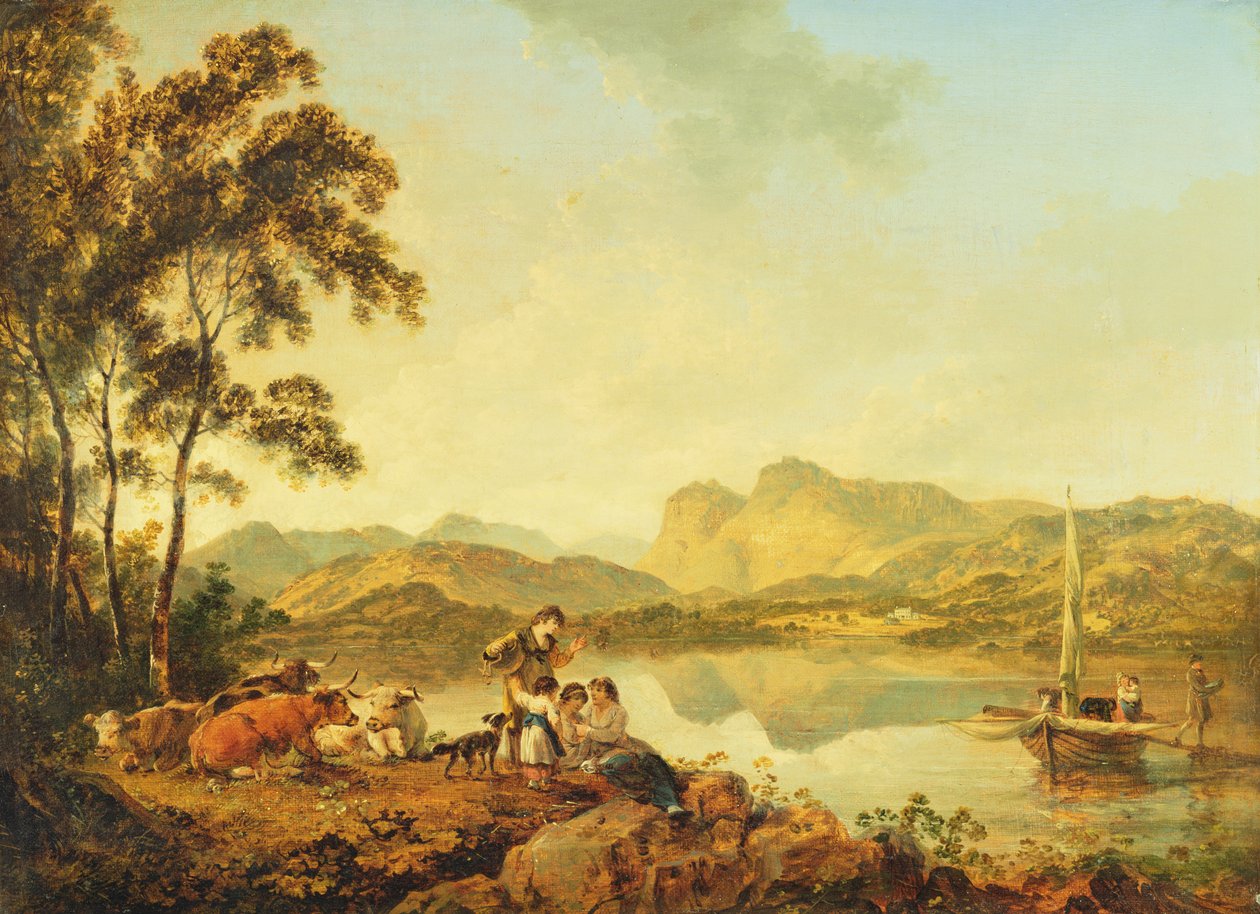 Langdale Pikes Lowoodból, 1800-2006 körül alkotó: Julius Caesar Ibbetson
