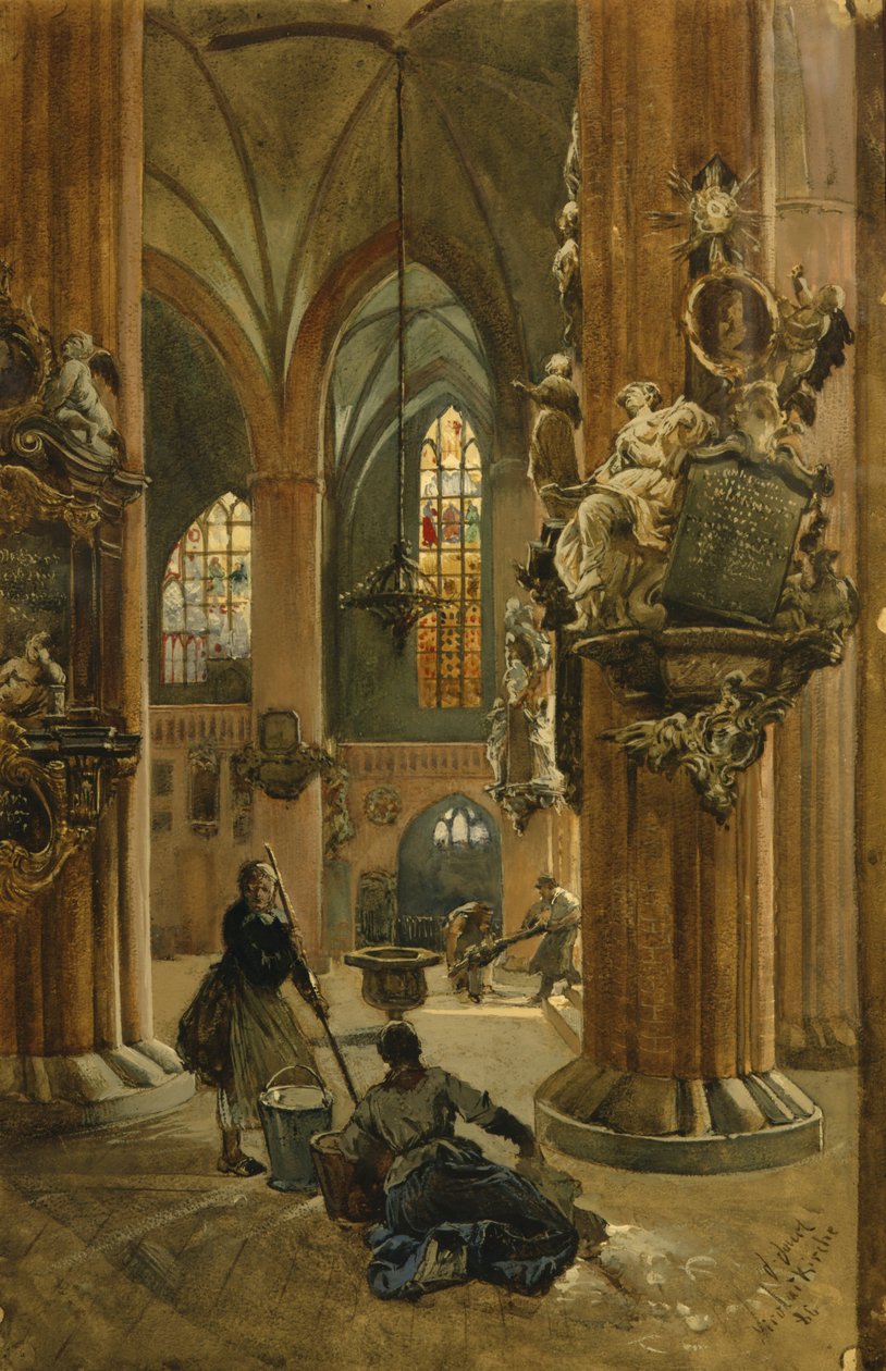 A berlini Szent Miklós-templom belseje, 1886 (wc papíron) alkotó: Julius the Younger Jacob
