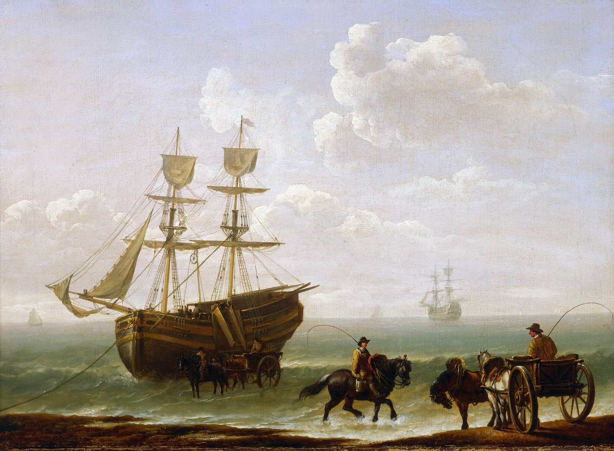 Egy tégla, amelyet a parton fogtak ki, és szekerekre pakoltak. Olaj, vászon, 1790 körül, Julius Caesar Ibbetson (1759-1817) alkotása. alkotó: Julius Caesar Ibbetson
