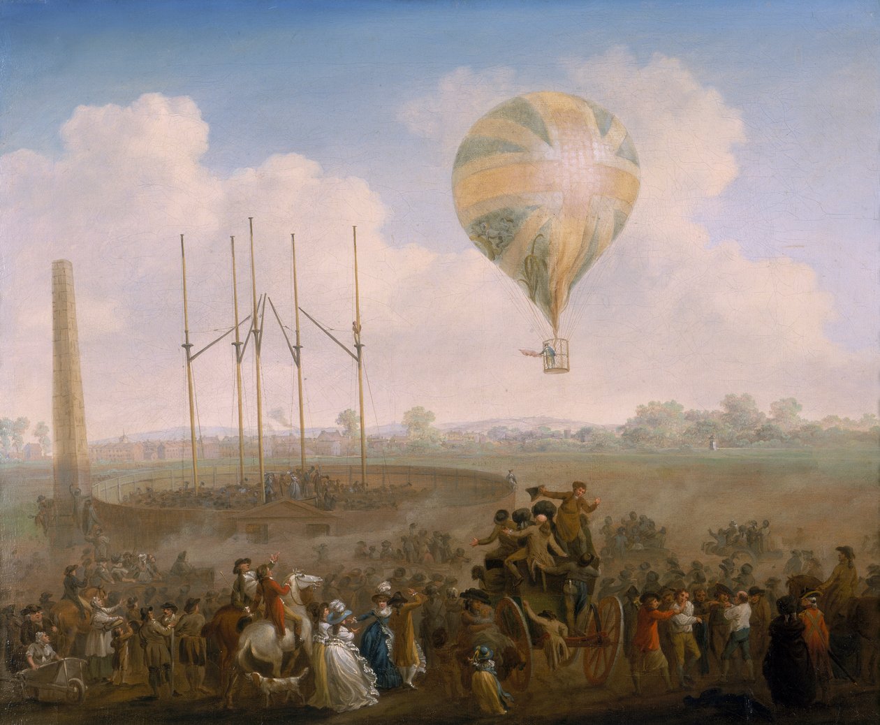 "A Lunardi léggömb felemelkedése a Szent György-mezőkről", 1790 alkotó: Julius Caesar Ibbetson