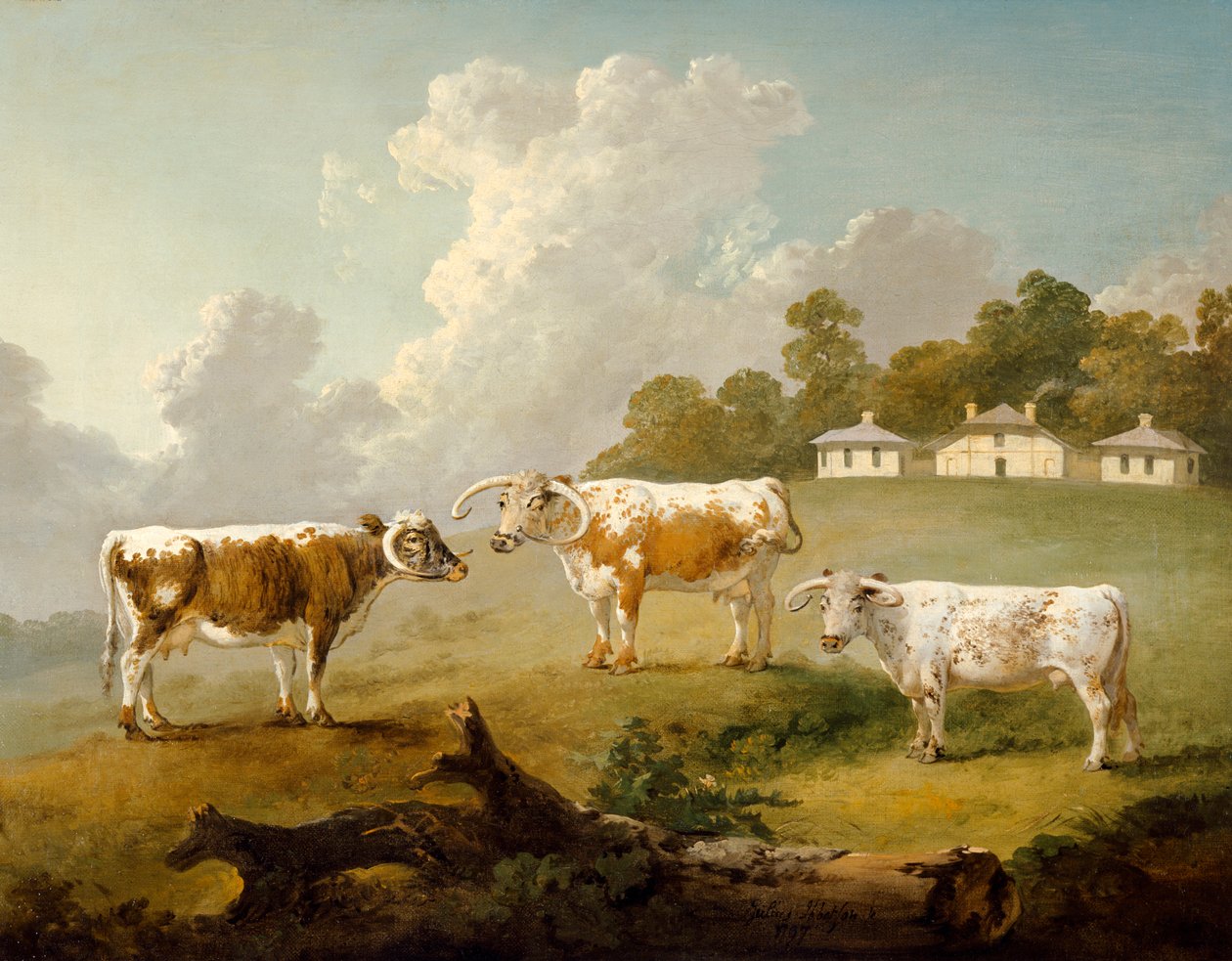 „Three Long-horned Cattle at Kenwood”, 1797 alkotó: Julius Caesar Ibbetson