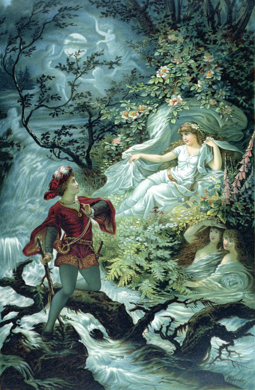 Hulbrand lovag Undinnel, de la Motte Fouque báró „Undine” című meséjének illusztrációja, 1909 alkotó: Julius Hoeppner
