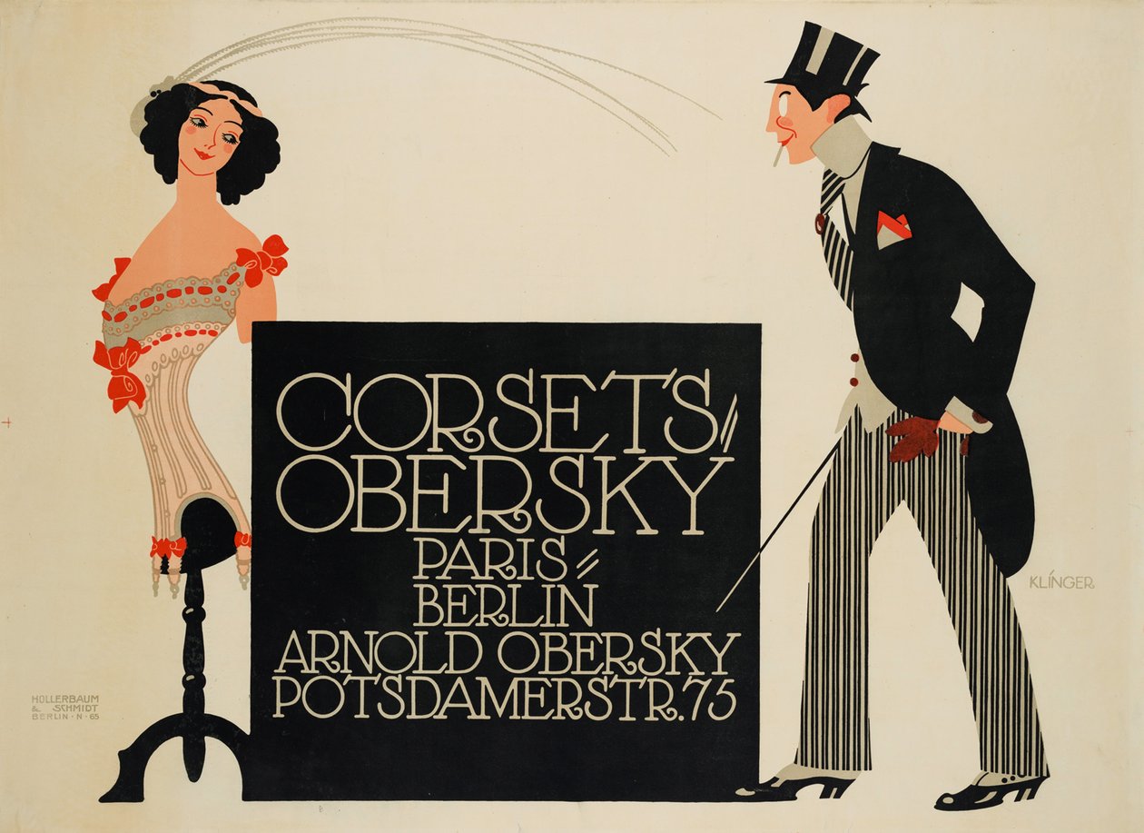 Fűzők Obersky. Párizs - Berlin. Arnold Obersky, Potsdamerstr. 75, 1912. alkotó: Julius Klinger