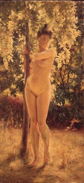 Női akt egy árnyas fa alatt alkotó: Julius Leblanc Stewart
