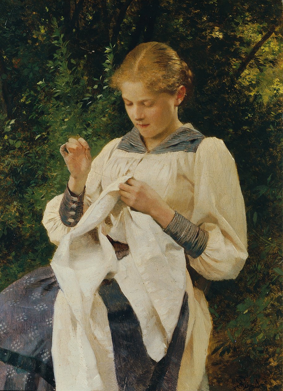 Kézimunkás lány (Marianne von Scheibenhof-Goriany) alkotó: Julius Schmid
