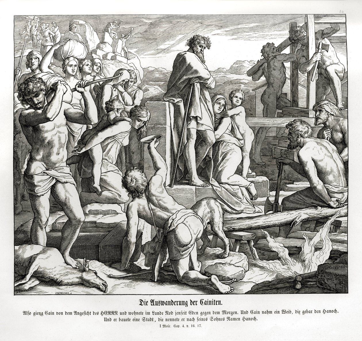 Káin élete Nodban száműzetése után, a Genesis alkotó: Julius Schnorr von Carolsfeld