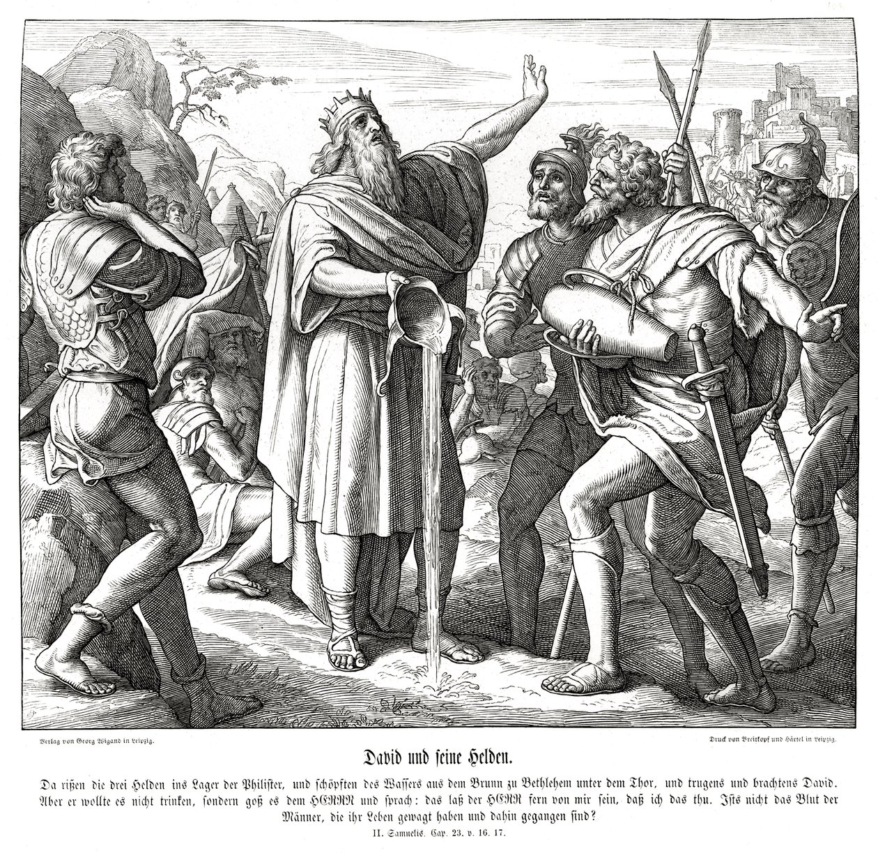 Dávid és a három hatalmas ember, 2Sámuel alkotó: Julius Schnorr von Carolsfeld