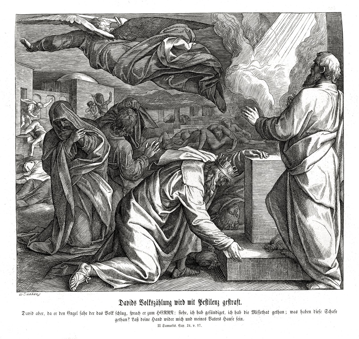 Dávidot megbüntetik, mert megszámlálta a népet, 2Sámuel alkotó: Julius Schnorr von Carolsfeld