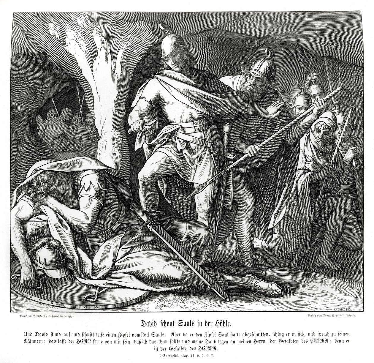 Dávid megkíméli Saul életét alkotó: Julius Schnorr von Carolsfeld