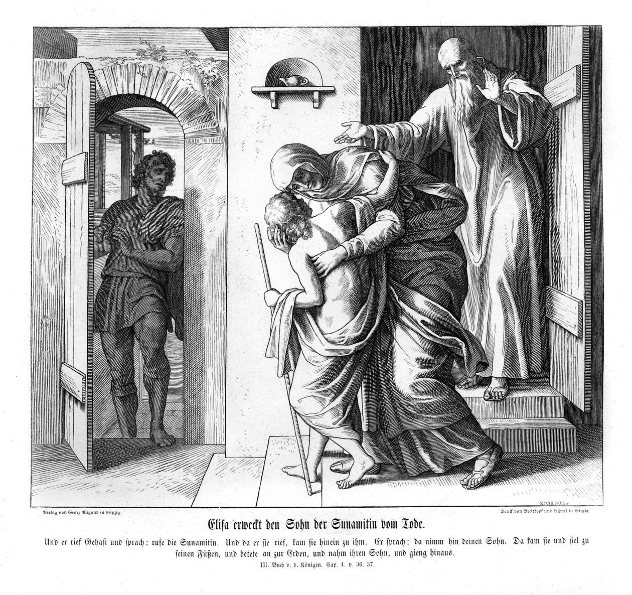 Elizeus feltámasztja a súnamita fiát, a 2 királyt alkotó: Julius Schnorr von Carolsfeld