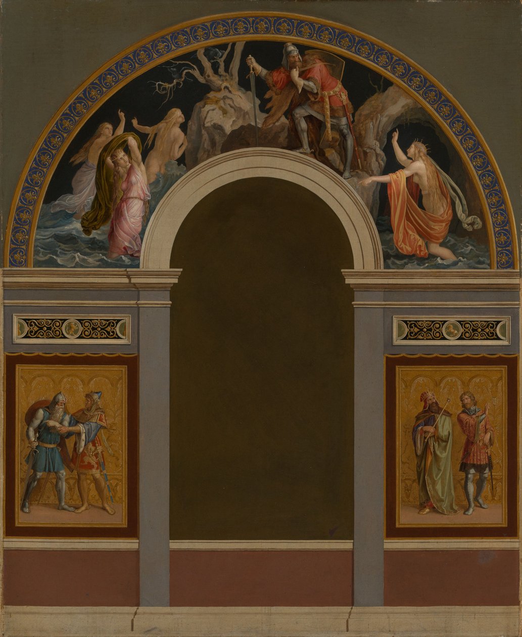 Terv a müncheni rezidencia királyi épületében lévő első Nibelung-terem bejárattal szemközti falához alkotó: Julius Schnorr von Carolsfeld