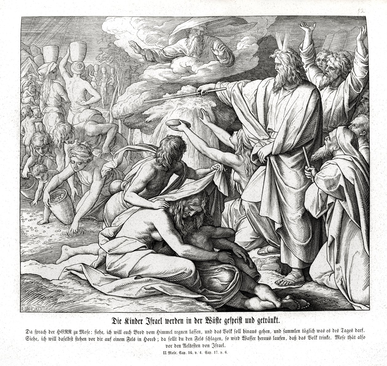 Az izraeliták a sivatagban kapnak élelmet, az Exodusban alkotó: Julius Schnorr von Carolsfeld