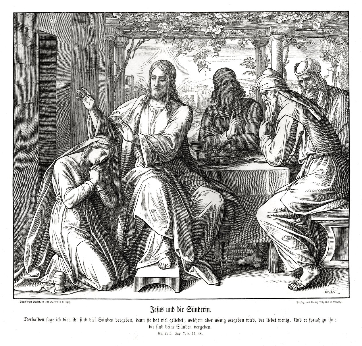 Jézus és a bűnös asszony, Lukács evangéliuma alkotó: Julius Schnorr von Carolsfeld