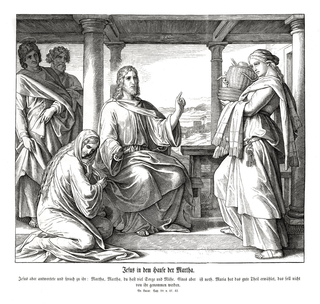 Jézus Márta házában, Lukács evangéliuma alkotó: Julius Schnorr von Carolsfeld