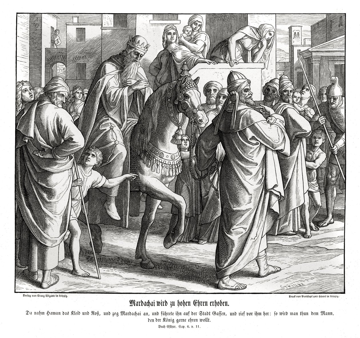 Márdokeust tiszteli a király, Eszter alkotó: Julius Schnorr von Carolsfeld