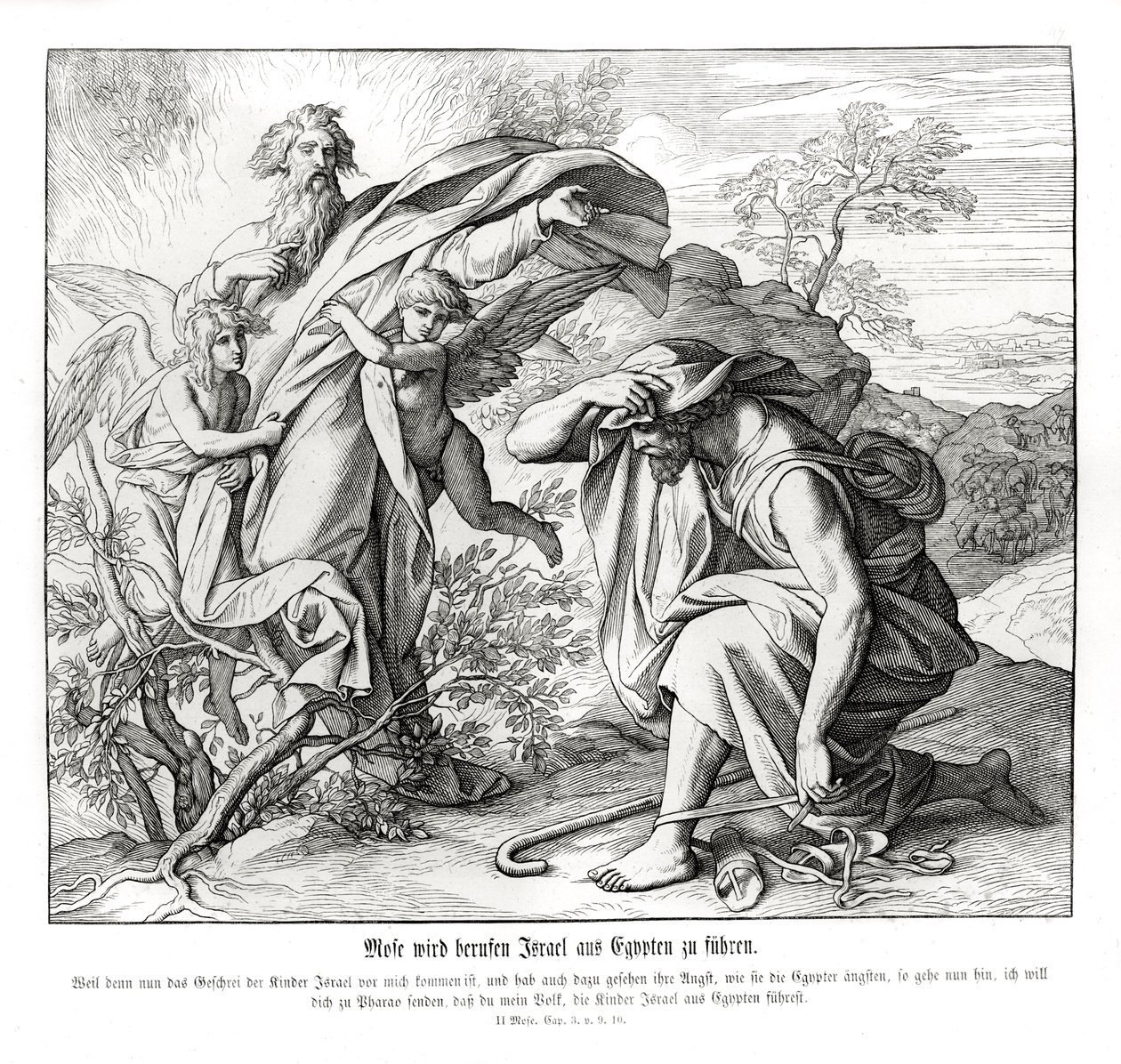 Mózes és az égő csipkebokor, Exodus alkotó: Julius Schnorr von Carolsfeld