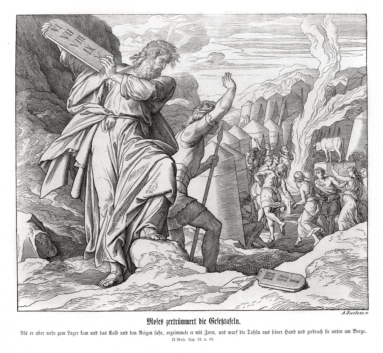 Mózes megtöri a parancsolattáblákat, Exodus alkotó: Julius Schnorr von Carolsfeld