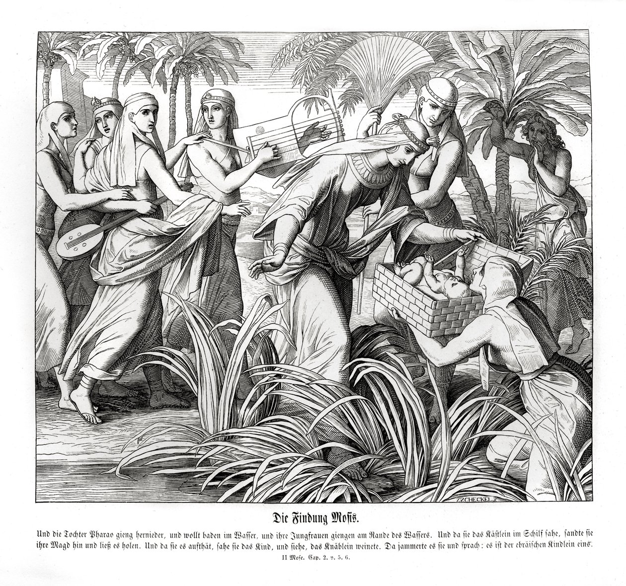 Mózest felfedezik a nádasban, Exodus alkotó: Julius Schnorr von Carolsfeld