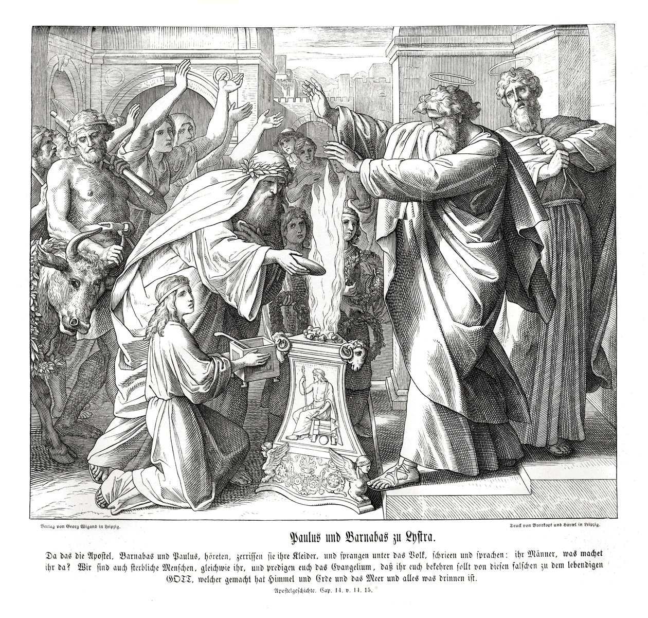 Pál és Barnabus Lisztriában, Az Apostolok cselekedetei alkotó: Julius Schnorr von Carolsfeld