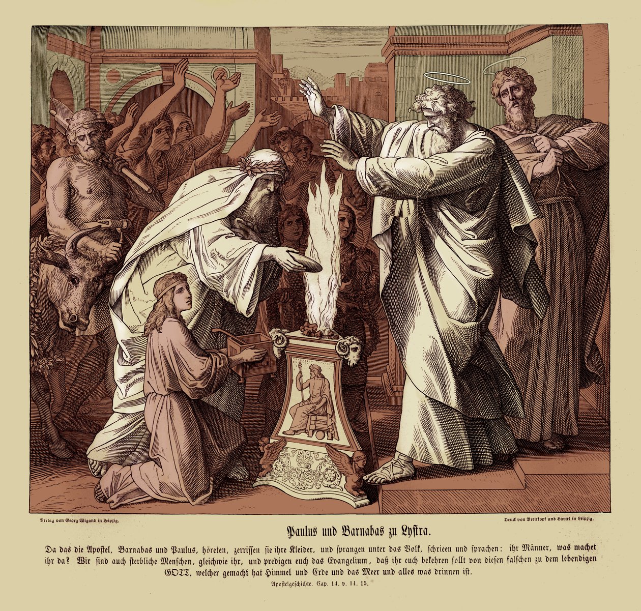 Pál és Barnabus Lisztriában, Az Apostolok cselekedetei alkotó: Julius Schnorr von Carolsfeld